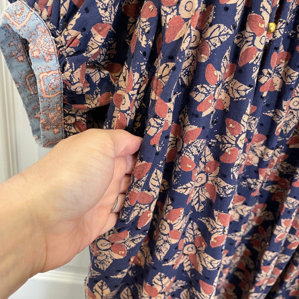 Free People Hazy Maisy Dress Maxi Indigo Combo Floral Paisley Boho Puff Sleeve S - Picture 7 of 10